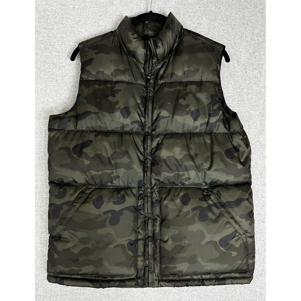 Old‎ Navy Puffer Vest Youth XL 14-16 Green Camo Quilted Insulated Zip Pockets